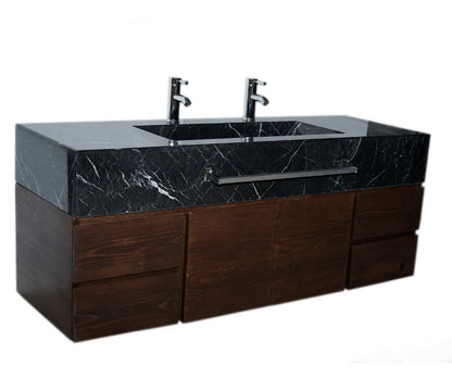 Nero Marquina Marble Sink, Double Basin includes Wood Cabinet