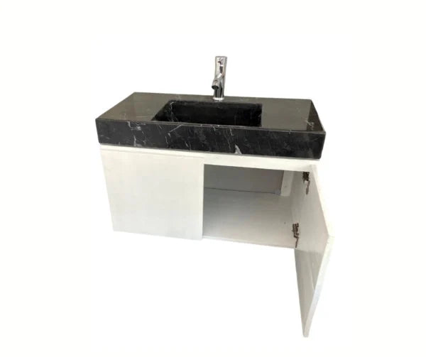 Black Marble Sink, Wall Mount Sink.  Includes Faucet and Wooden Vanity. Custom Order Sink