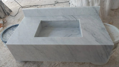 Carrara Marble Countertop Sink 36" x 20" x 8" | Luxury Marble Countertop with Basin | Wall Mount Sink