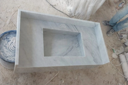 Carrara Marble Countertop Sink 36" x 20" x 8" | Luxury Marble Countertop with Basin | Wall Mount Sink