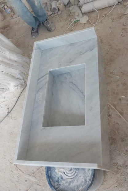 Carrara Marble Countertop Sink 36" x 20" x 8" | Luxury Marble Countertop with Basin | Wall Mount Sink