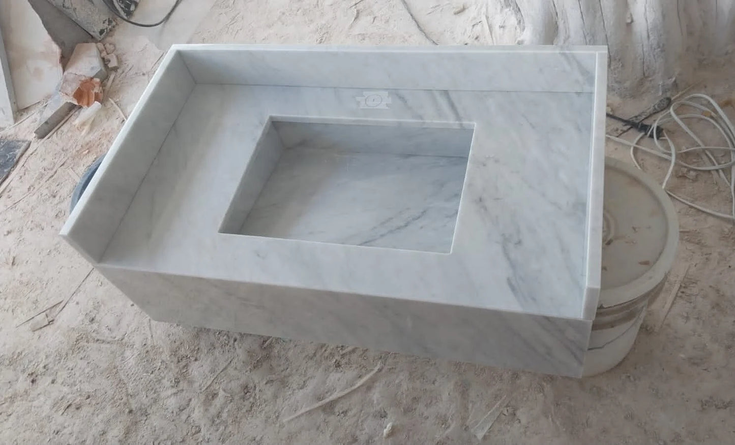 Carrara Marble Countertop Sink 36" x 20" x 8" | Luxury Marble Countertop with Basin | Wall Mount Sink